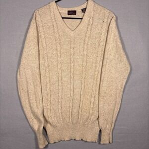 Vintage Cellini Cable Knit Womens Large Tall Sweater Silk Angora Blend Beige